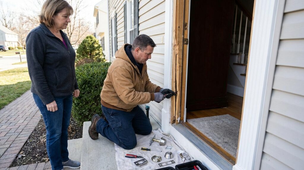Secure restoration of doors and frames, replacement parts supplied and fitted.